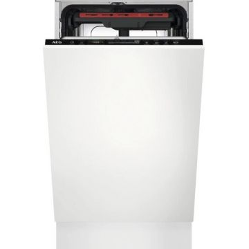 AEG Masina de spalat vase incorporabila Slim AEG FSE73527P, 10 seturi, 7 programe, Clasa D, MaxiFlex, AirDry, QuickSelect, Motor inverter, SatelliteClean, Afisaj digital, Time Beam, 45 cm