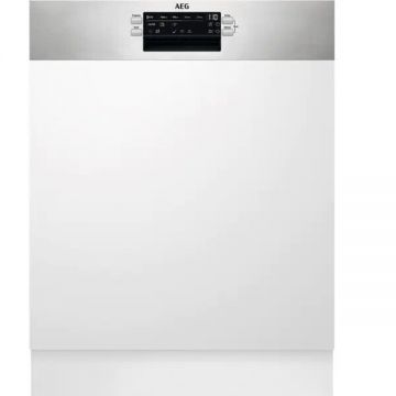 AEG Masina de spalat vase semi-incorporabila AEG FEE53610ZM, AirDry, 13 seturi, 8 programe, 60 cm, Clasa D, inox