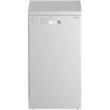 Arctic Masina de spalat vase Slim Arctic DFS0502, 10 seturi, 5 programe, Sistem dedurizare apa, Aqua Protect, Amanare pornire, Clasa E, 45 cm, Alb