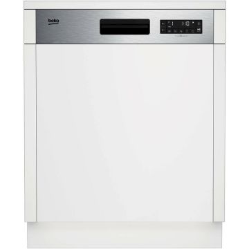 Beko Masina de spalat vase semi-incorporabila Beko BDSN26430X, 14 seturi, 6 programe, Clasa D, AutoDoor Opening, Display LCD, SteamGloss, TrayWash, Extra Drying, Flexible HalfLoad, 60 cm, Inox antiamprenta