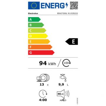 Masina De Spalat Vase Incorporabila AirDry Electrolux EEA27200L, 13 Seturi, E, 60 Cm
