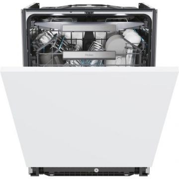 Masina de spalat vase incorporabila Haier I-Pro Shine Series 6 XS 4A4M3PB, 14 seturi, 10 programe, Clasa A, Motor Inverter, Wi-Fi, AI program, H-arm spray, Maxi Tub, Automatic open door, Power Wash, Total Water block, Sliding door, 60 cm (Alb)