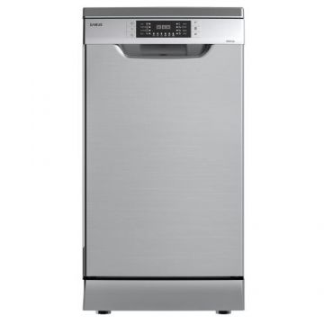 Masina de spalat vase Samus SDX410.8, 10 seturi, Latime 45 cm, 8 Programe, Clasa energetica E, Afisaj electronic, Pornire intarziata (Inox/Argintiu)