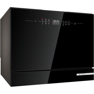 BOSCH Masina de spalat vase Bosch SKS6ITB00E, 6 seturi, 6 programe, ExtraDry, EcoSilence Drive, Touch control, Clasa E, 45 cm, Sticla neagra