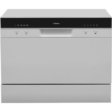 hansa Masina de spalat vase compacta Hansa ZWM556SH, 6 seturi, 5 programe, Clasa F, Pornire programabila, Buzzer, 55 cm, Argintiu