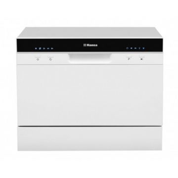 hansa Masina de spalat vase compacta Hansa ZWM556WH, Capacitate 6 seturi, Numar programe 5, Clasa energetica F, Cos tacamuri, Motor Universal, 49db, Alb