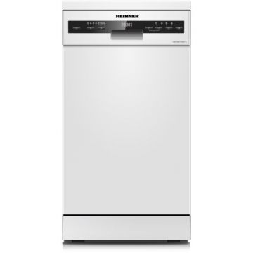 HEINNER Masina de spalat vase Heinner HDW-FSM45710AWD+++, 110 seturi, 7 programe, Auto-Door opening, Control electronic, Display LED, Aquastop, Clasa D, 45 cm, Alb