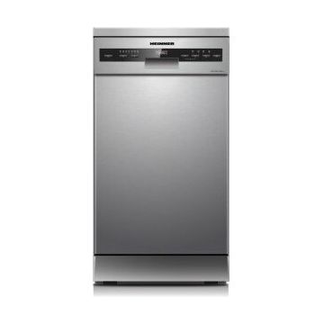 HEINNER MASINA DE SPALAT VASE HEINNER HDW-FSM45710AXD++, Slim, Capacitate 10 seturi, 7 programe, Clasa energetica D, Dual Zone, Flexible Space, AquaStop, Deschidere automata usa, 45 cm, Argintiu