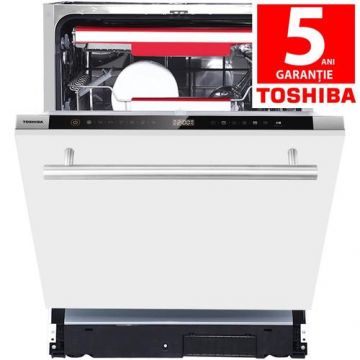 Masina de spalat vase incorporabila Toshiba DW-15B3, 15 seturi, 7 programe, Clasa C, Display Touch control, AquaStop, Filtru AntiBacterian, 60 cm (Alb)