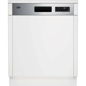 Masina de spalat vase semi-incorporabila Beko BDSN26430X, 14 seturi, 6 programe, Clasa D, AutoDoor Opening, Display LCD, SteamGloss, TrayWash, Extra Drying, Flexible HalfLoad, 60 cm, Antiamprenta (Inox/Alb)