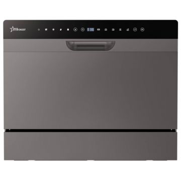 Masina de spalat vase STARCREST SDW-601-SL, 6 seturi, 5 programe, Clasa D, Panou control sticla neagra, Panou comanda digital, Mod Eco, Instalare Flexibila, Gri